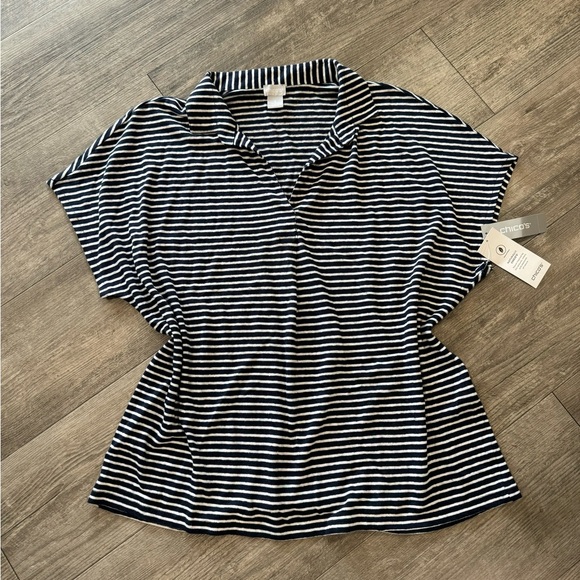 CHICO’S Linen striped Henley tee 🤍 - Picture 6 of 16